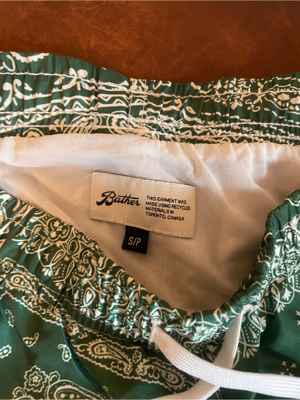 Bather small Men's Green Bandana Print Swim Trunks with Drawstring - Picture 3 of 8
